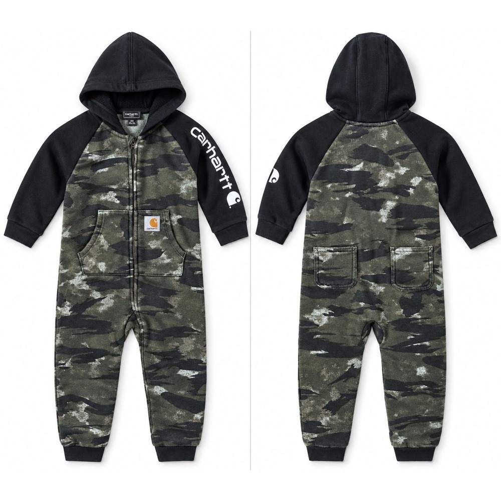 Carhartt Toddler 24M Camo Hooded One Piece Coverall Zip Sweatshirt Romper